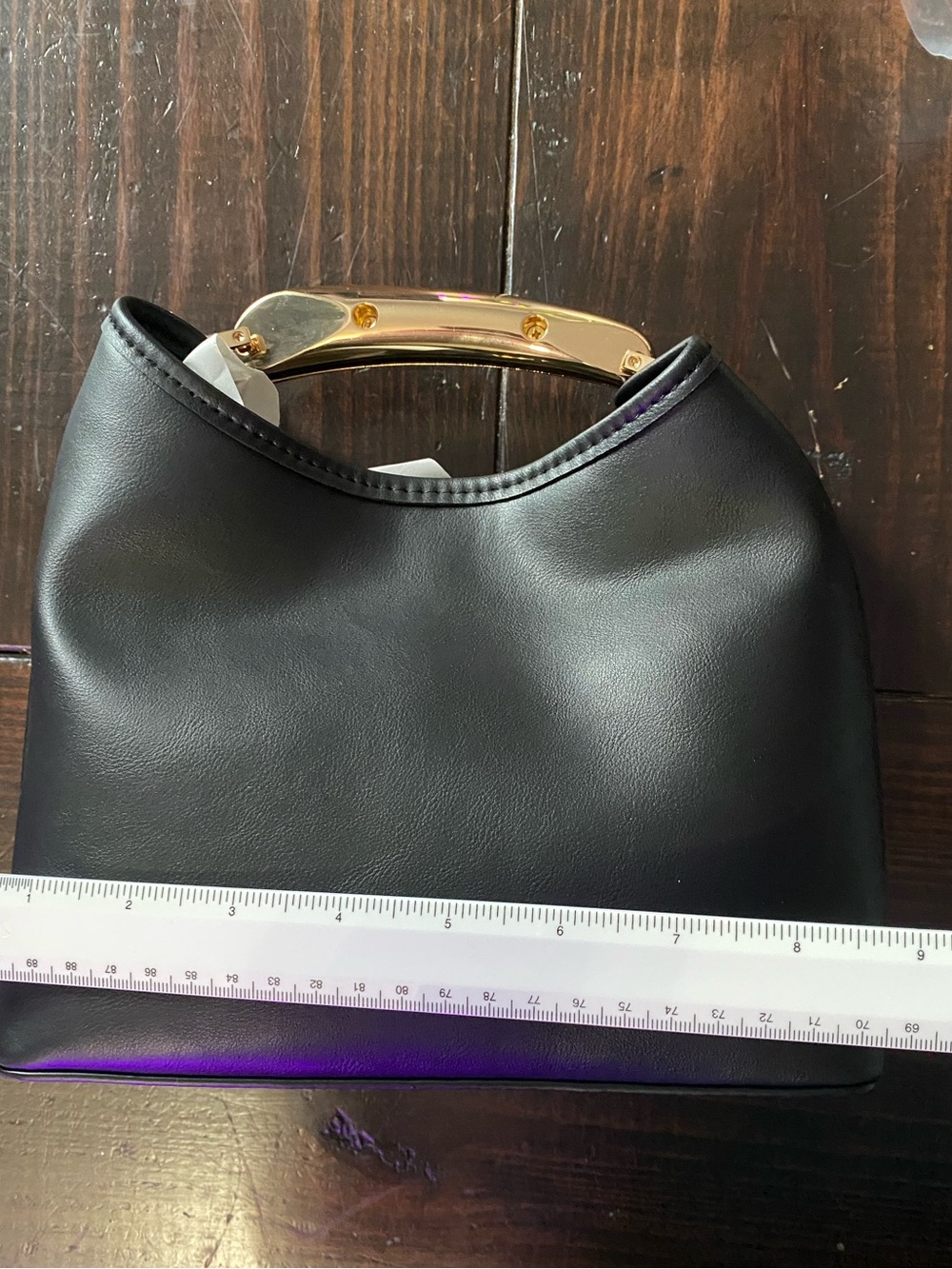 New Day Mini Slouchy Handbag Black Gold Metal Handle Minimalist Structured Purse - Picture 7 of 7